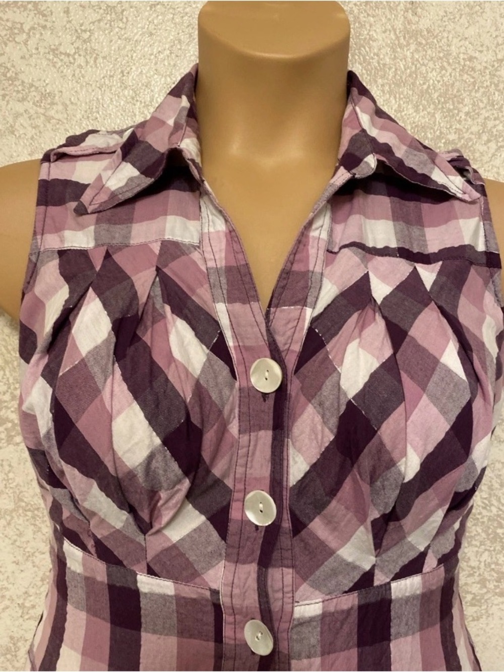 Cotton Express Purple and White Sleeveless Gingham Button-Front Midi Dress - Picture 4 of 13